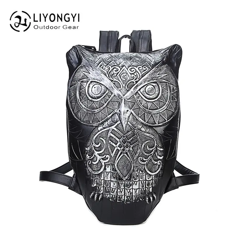 a European and American animal leather backpack, the new 3D owl men's and women's PU leather backpack Casual Backpacks