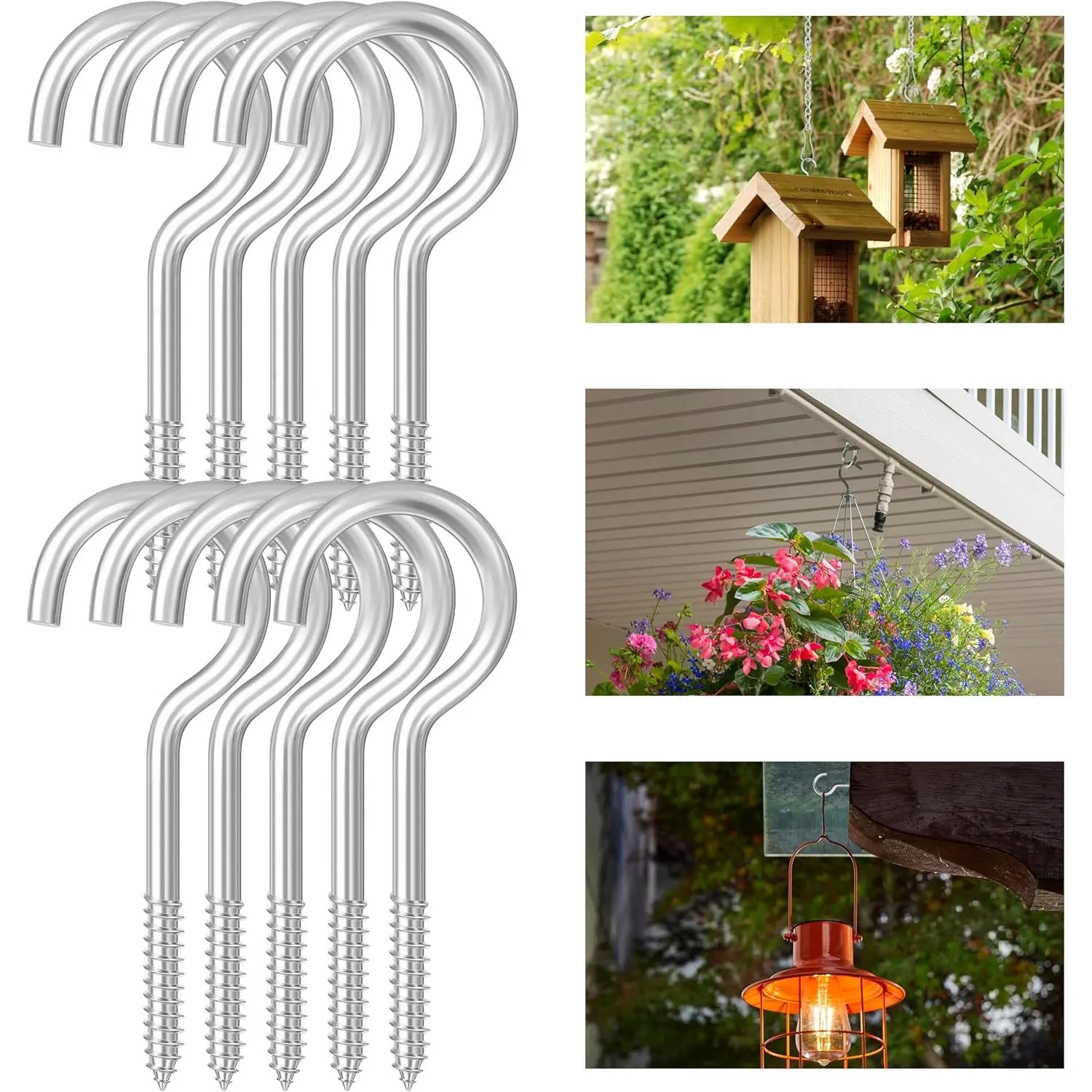 4 Inch Large Heavy Duty Screw Hooks, 10 count Ceiling Hooks for   Indoor and Outdoor Use