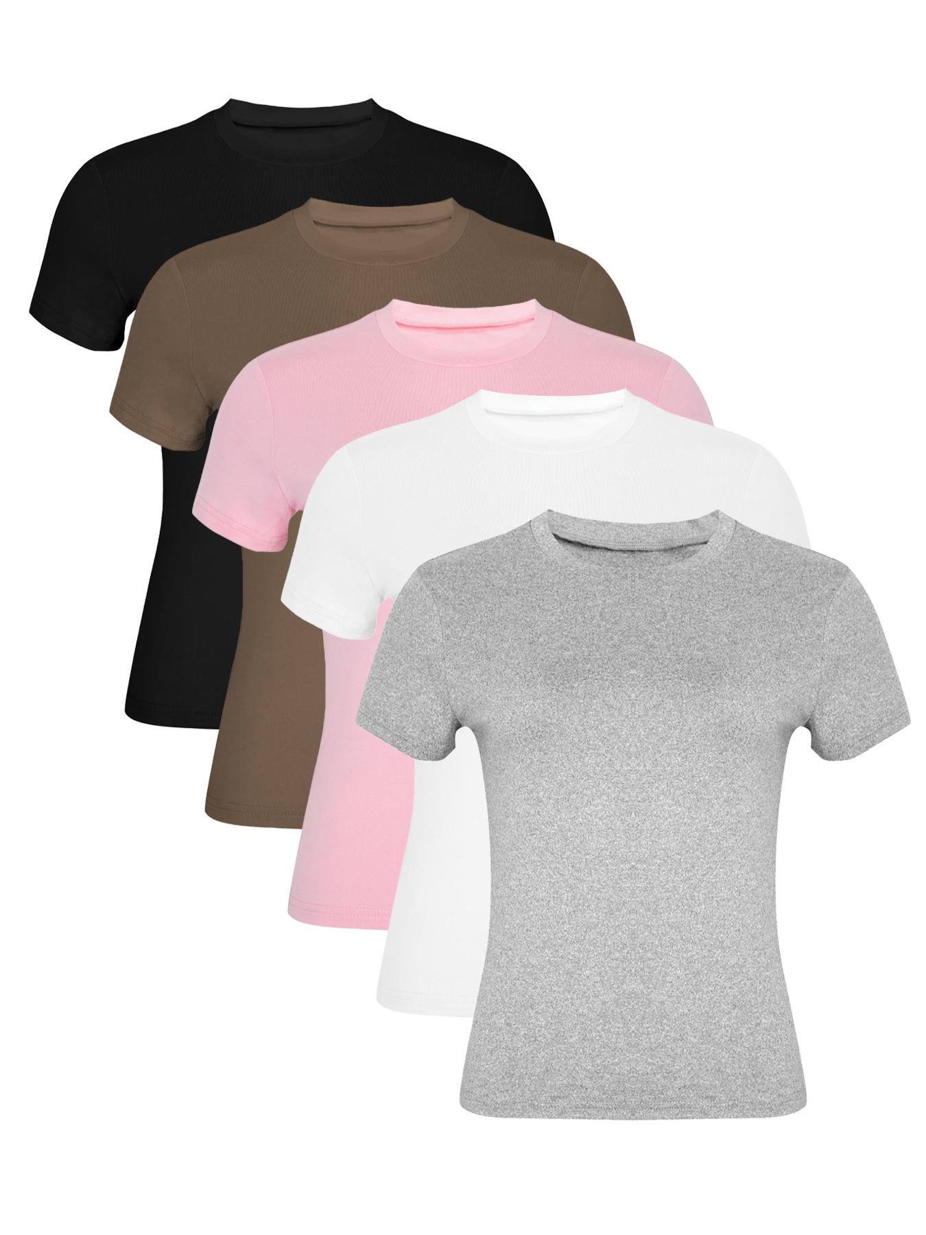 Women's Solid Color Tee, Casual Comfy Basic Round Neck Short Sleeve T-shirt for Summer, Ladies Sleepwear for Daily Wear