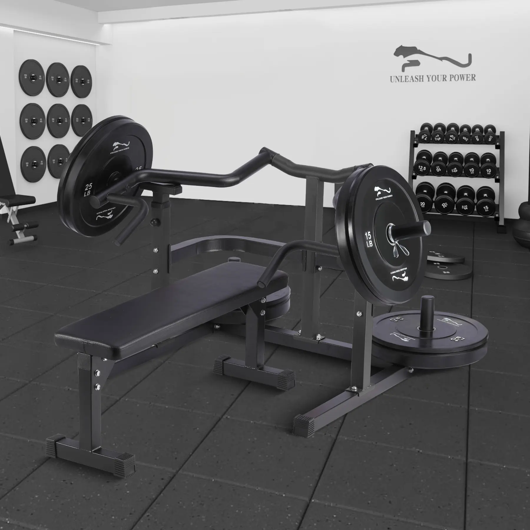 Chest Press Machine with Independent Converging Arms - 1050LBS Capacity, Versatile Weight Bench Press Equipment with Separate Flat Bench for Targeted Chest Workouts