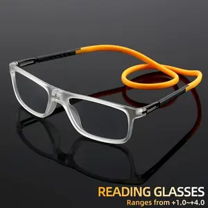 Unisex Magnetic Reading Glasses, Easy-To-Carry Neck Strap, Adjustable Magnifying Glass, Fashionable, +100° to +400°, Outdoor Travel Fishing