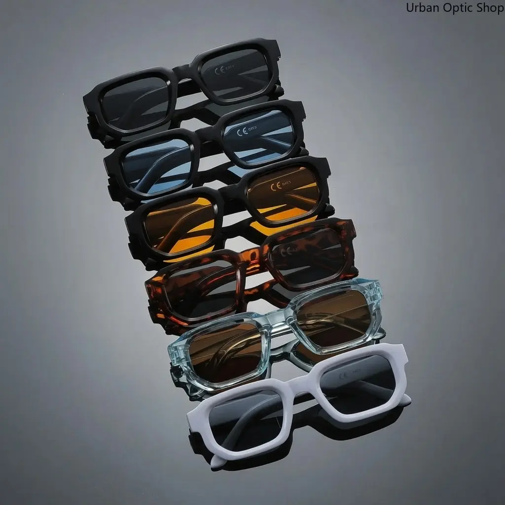 XUH 6-Pack Unisex Nylon Colorblock Square Frame Sunglasses, Lightweight Durable Eyewear with Decorative Lenses, Comfortable All-Season Versatile Fashion Accessory for Daily Wear