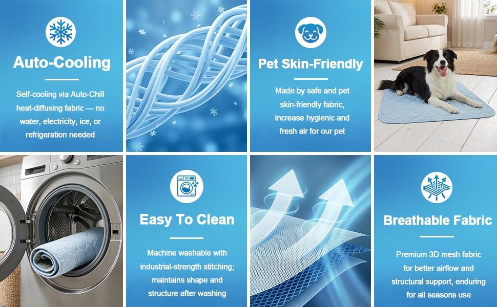 Dog Cooling Mat Q-MAX>0.5 Self-Cooling Mat for Dogs Crate Pad for Dogr, 2-in-1 Long-Lasting Cool Mats and Soft Kennel Pad for Dogs, Easy Washable Mat for Bed Crate Car