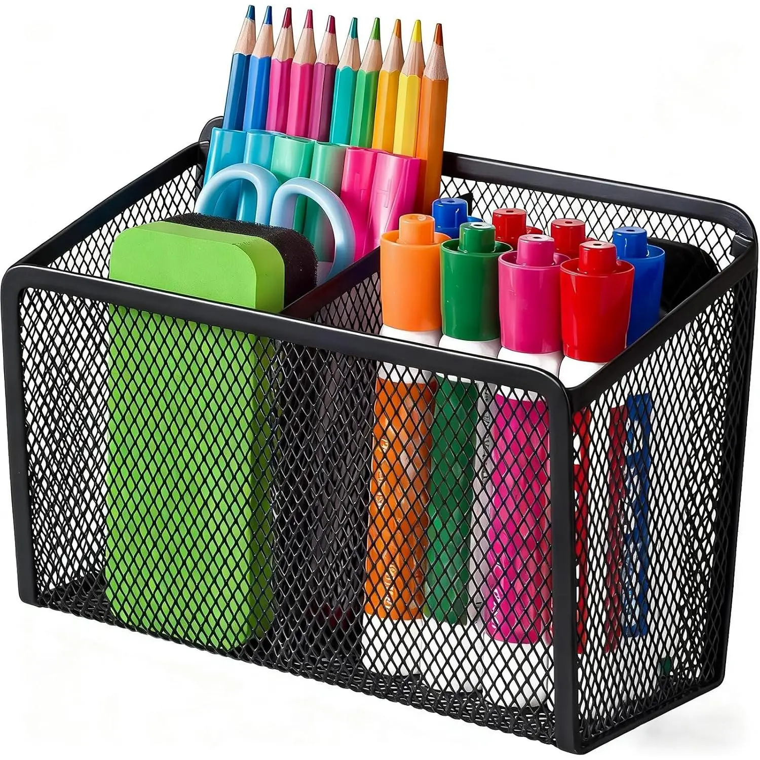 Mesh Dry Erase Marker Storage Organizer - Rust Proof for Metal Surfaces, School/Office Desk & Whiteboard Holder, Black 1-Pack