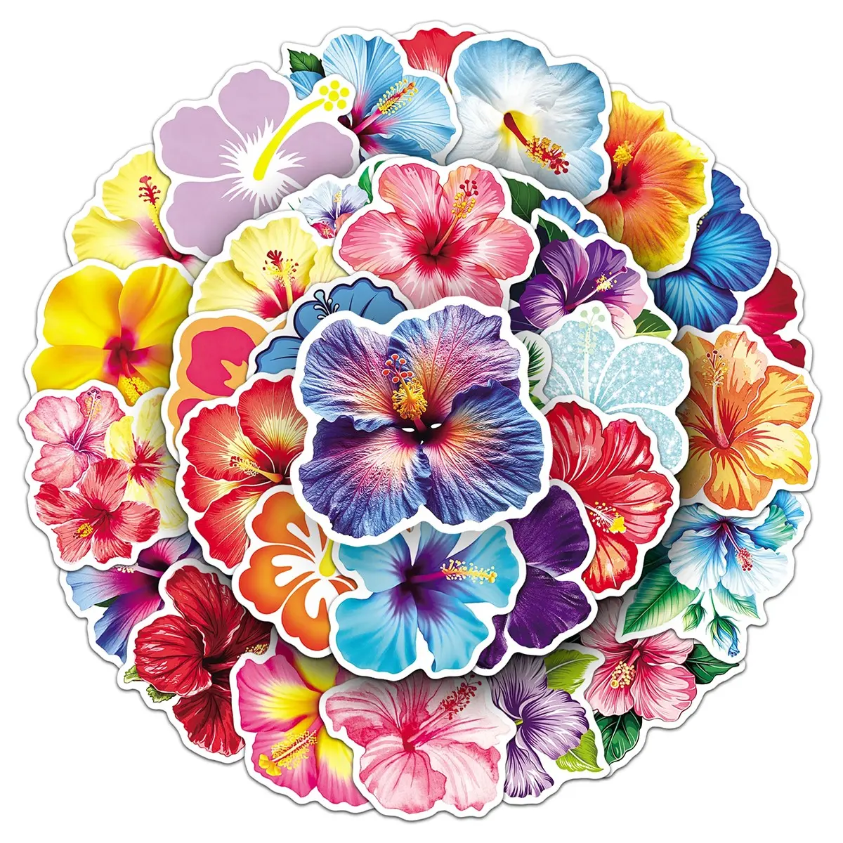 100sheets two sets of repetitive tropical hibiscus flower stickers cartoon plants flowers fuso flower creative decoration diy stickers