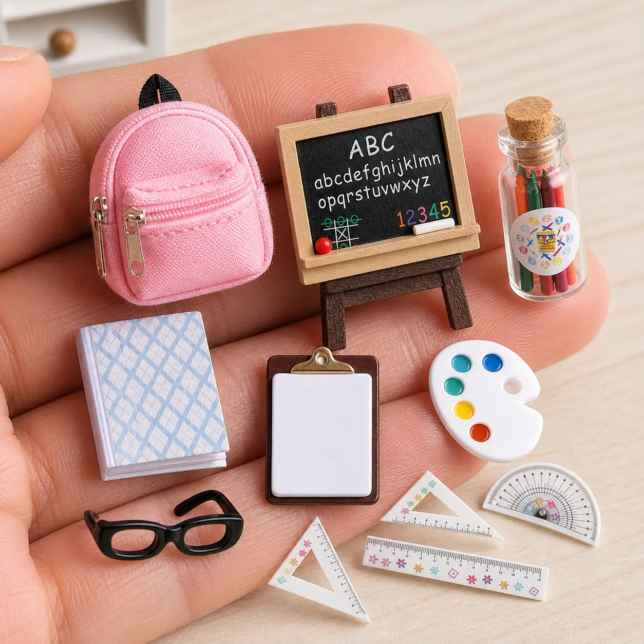 Dollhouse Mini Simulated Creative School Supplies Backpack Set Model Dollhouse Accessories Christmas Easter New Year Gift Miniature Set