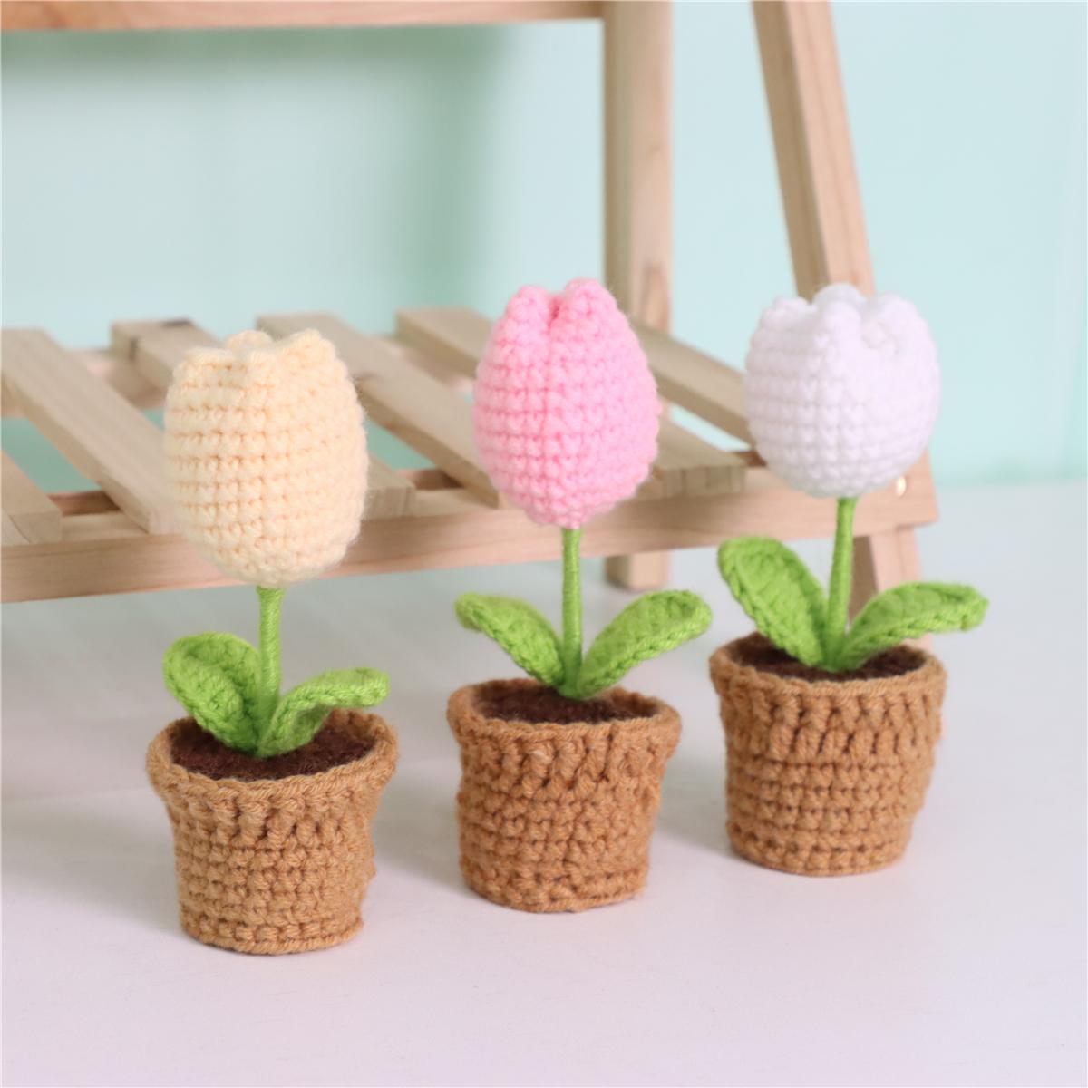 Crochet Flower Pot, 1 Count Handmade Knitting Flower Pot, DIY Decorative Flower Pot for Home & Party Decoration, Ideal Gift Choice, Handmade Crochet Flowers