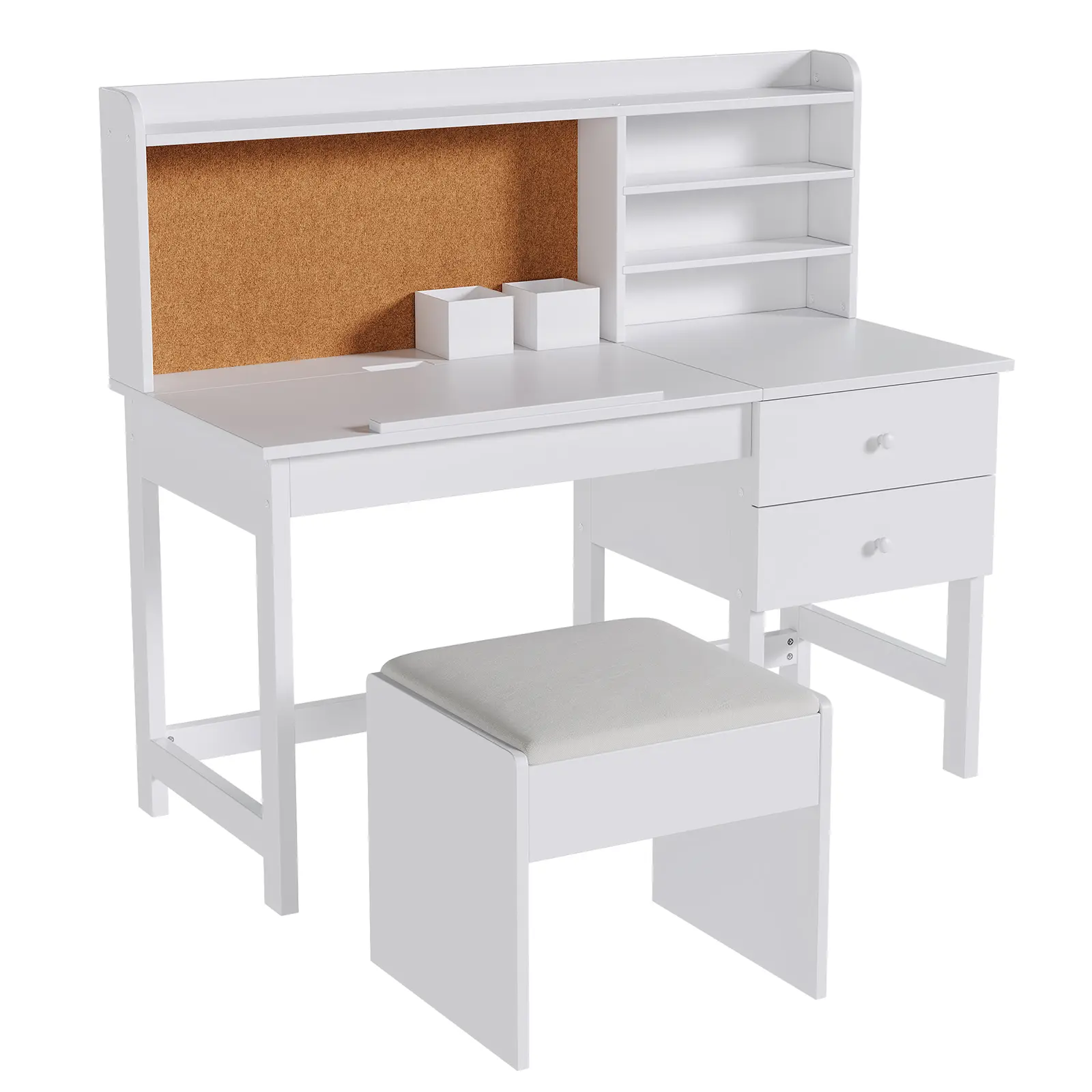 Gaomon Kids Desk and Chair Set with Tilt Top, Adjustable Children Study Table with Storage Drawers & Cork Board, Ergonomic Homework Station for Ages 3-8, White Blue Pink