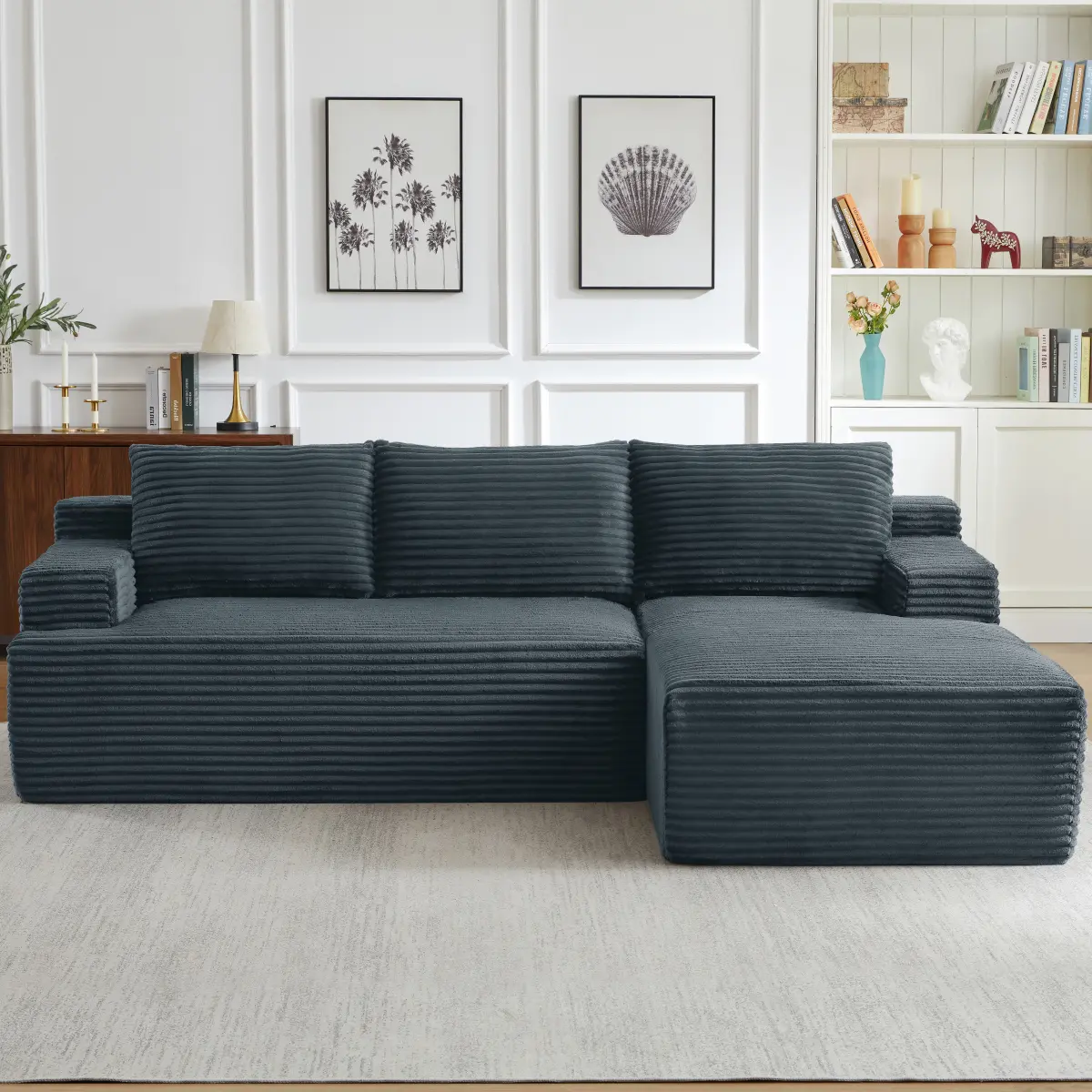L-Shaped Cloud Sectional Sofa with Deep Seat,No Assembly Required,Modular Couches Sleeper for Living Room,Bedroom,Apartment,Dark Grey