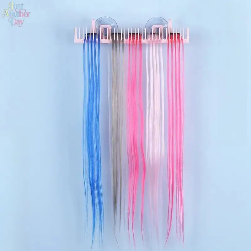 2 PCS Pink Suction‑Cup Hair Extension Hanger Rack, Multi‑Slot Wall Mount Hair Weft Storage Holder for Washing Dyeing Braiding Styling
