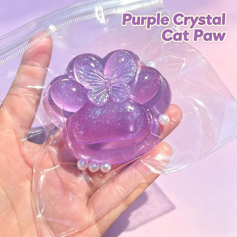Transparent Cat Paw Squishy Toy with Glitter, Soft Slow-Rebound Stress Relief, Perfect for All Holidays, Office Desk Decor, Adult Relaxation Gift