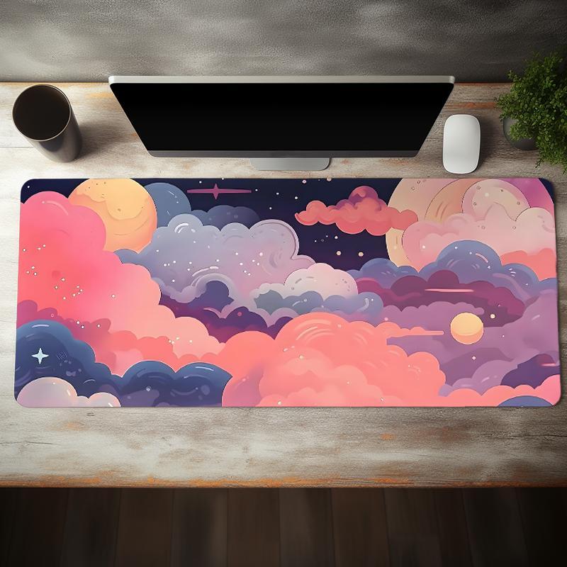Creative Colorful Clouds Pattern Mouse Pad, Large Gaming Mouse Pad, Gaming Desk Accessory, Office Desk Accessories, Non-slip Rubber Base Stitched Edge Keyboard Pad For Desk Laptop Desktop, Computer Accessories