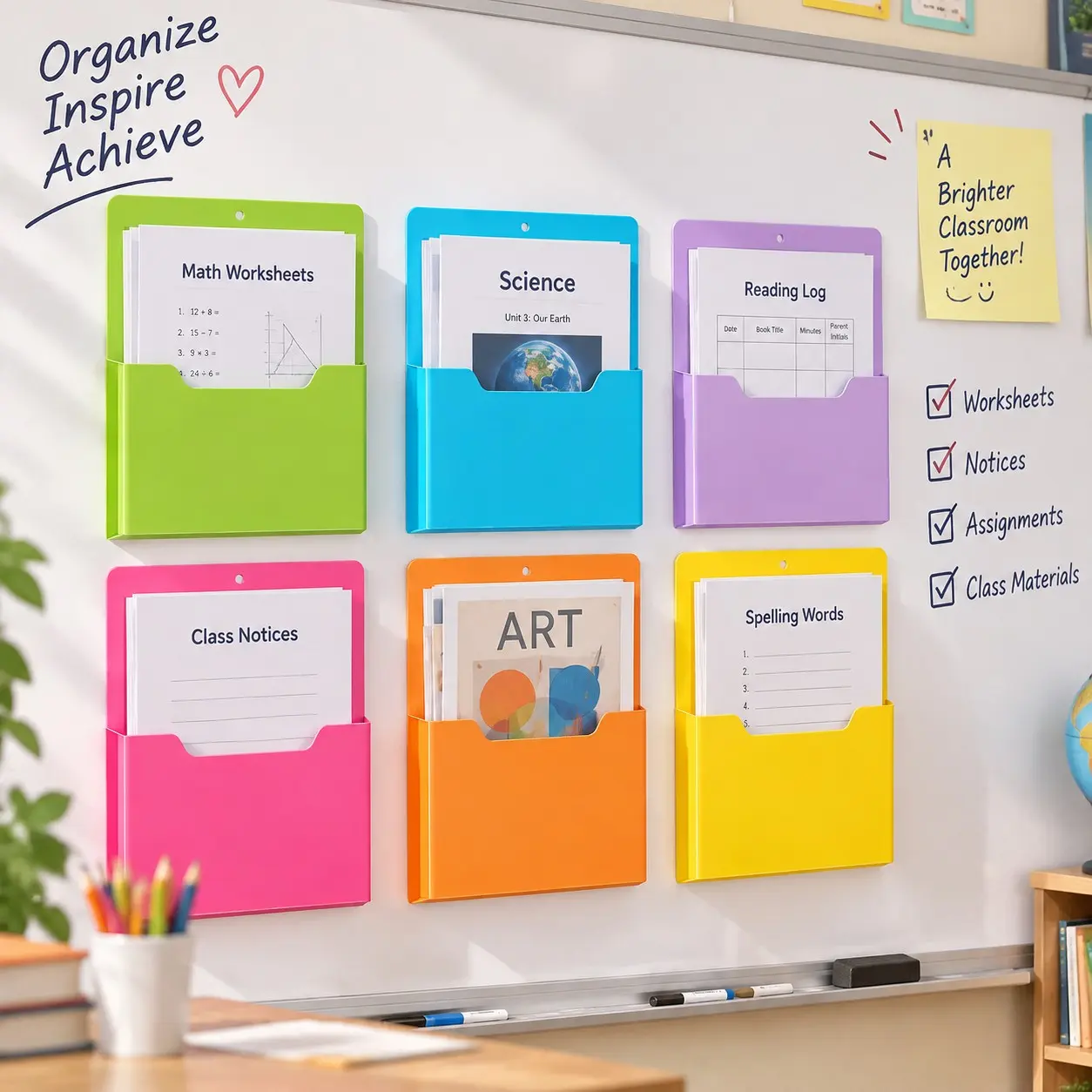 Magnetic File Folder 2/6/8 Pcs File Organizer for Classroom Wall Mounted Storage Refrigerator Magazine Mail Letter and Paper Holder for Teacher Organization School Whiteboard Office Classroom Supplies Classroom Must Haves, Back To School/Christmas Gift