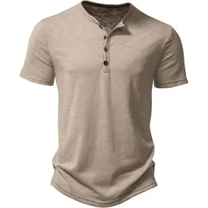 ZEROYAA PARKLEES Men's Short Sleeve Henley Shirt Casual Stretchy Slim Fit T Shirt