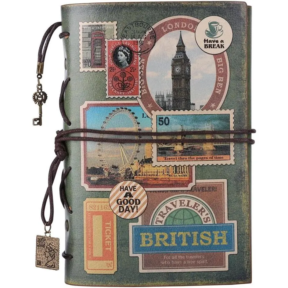 Leather Journal Notebook,  Spiral Bound Traveler Notebook for Women Men Thanksgiving Refillable Daily Planner Sketchbook Diary with Zipper Pocket
