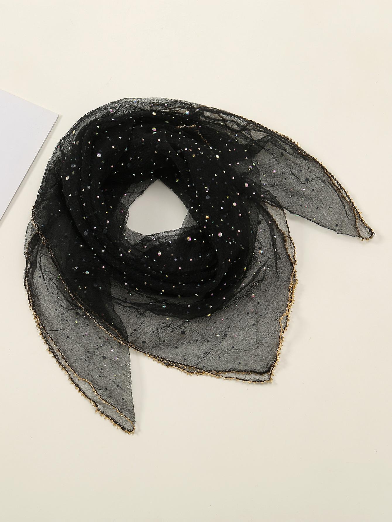 Rhinestone headscarf, silk scarf, women's elegant headscarf, sequin headscarf, square scarf