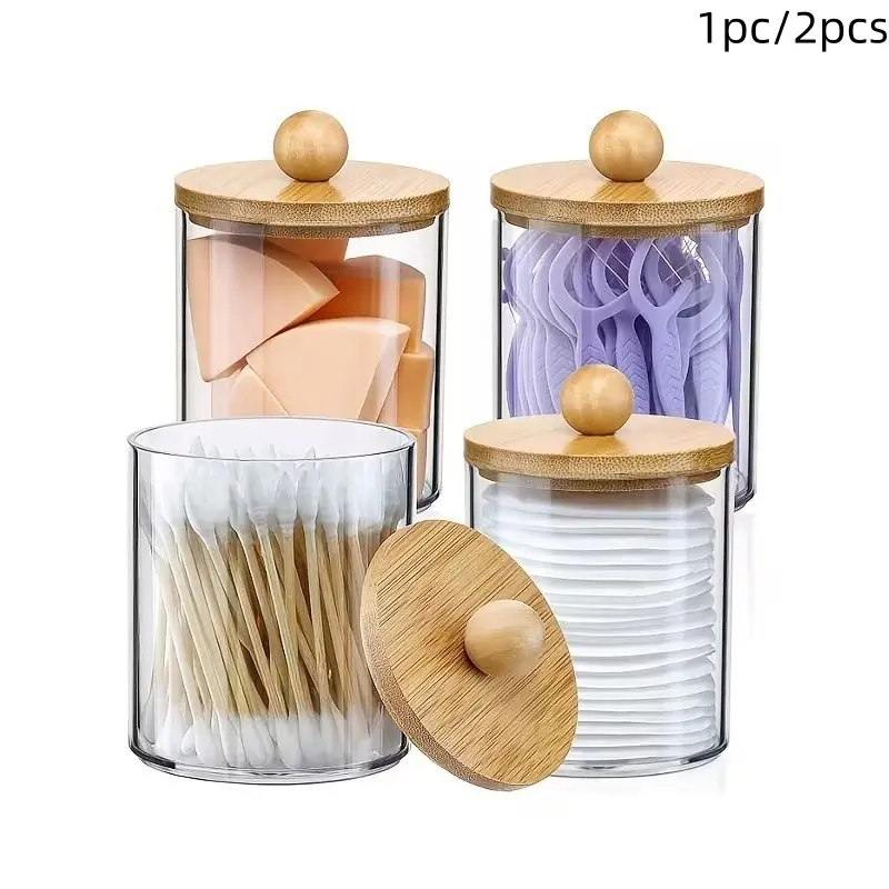 Plastic Toothpick Dispenser with Bamboo Lid, Acrylic Containers, Toothpicks Floss Swabs Storage, Bathroom Sink Jar, Interior Decoration, Hidden Gadgets