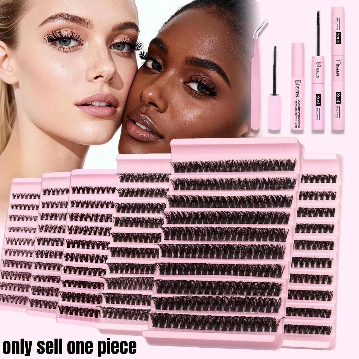 Mixed Eyelash Cluster Set, Volumized False Eyelashes, DIY Eyelash Extension Kit, DIY Volume Eyelashes, Soft Natural Look, Easy to Use, 30D-100D Lashes, Waterproof, D Curl, Includes Bond&Seal+Remover+Tweezers, Makeup Gift