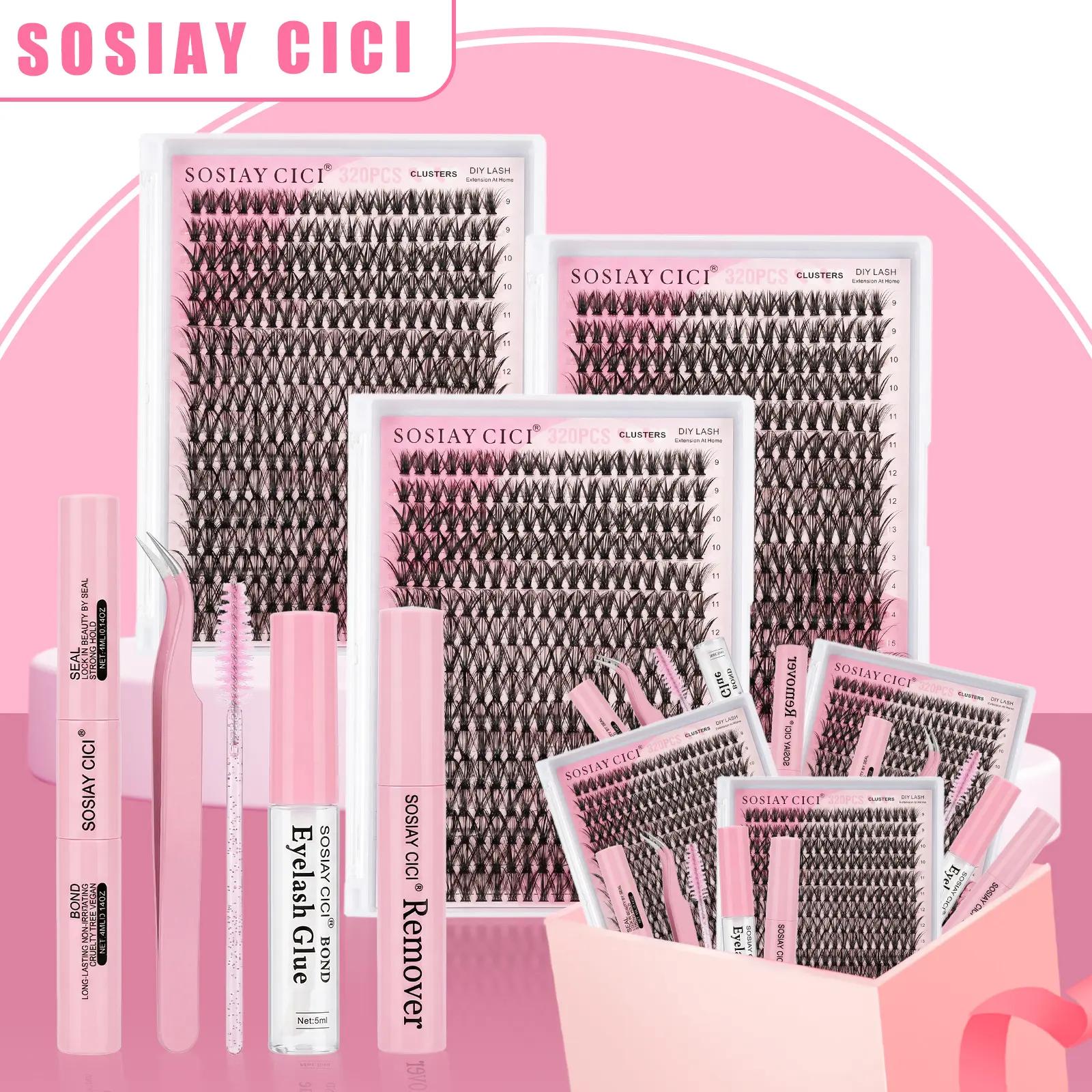 SOSIAY CICI 3-Pack DIY Lash Extension Kit, 320PCS 40D D Curl Lash Clusters 9-16mm, All-in-One Lash Set with Bond Seal Remover Tweezers