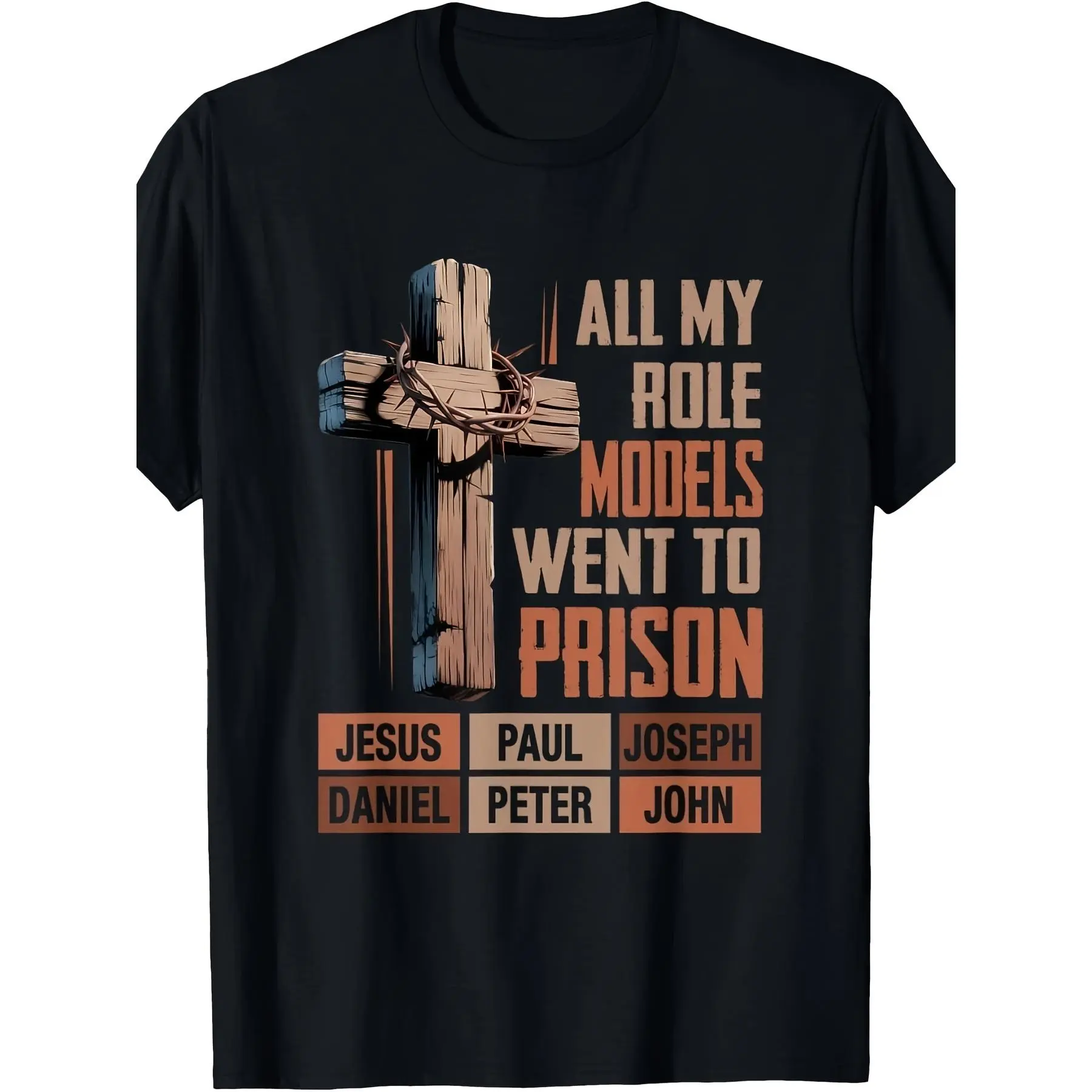 Women's Vintage Cotton Oversized Round Neck Graphic T-Shirt - "All My Role Models Went Pro Son Jesus Bible Verse 43" Faith Basic Streetwear Top, Short-Sleeve, Religious Text Print, Fits Casual Outdoor, Jogger Days Use, Shortsleeve, Piece