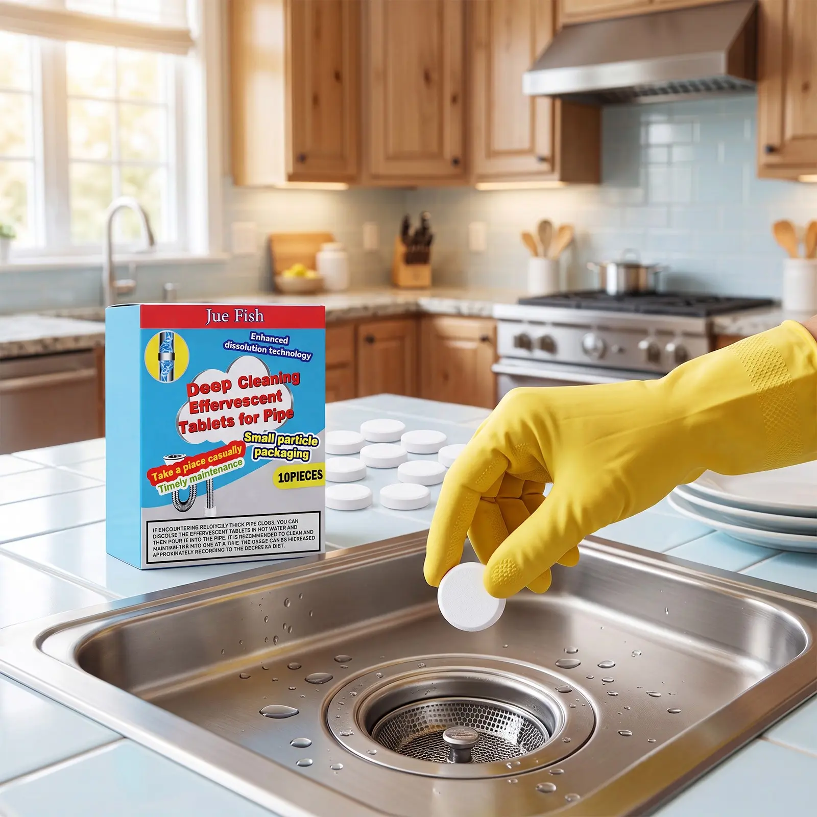 12pcs/box Pipe Cleaning Tablets, Toilet Bowl Cleaner, Kitchen Sink Degreaser, Fresh Scent, Dissolves Oil Stains