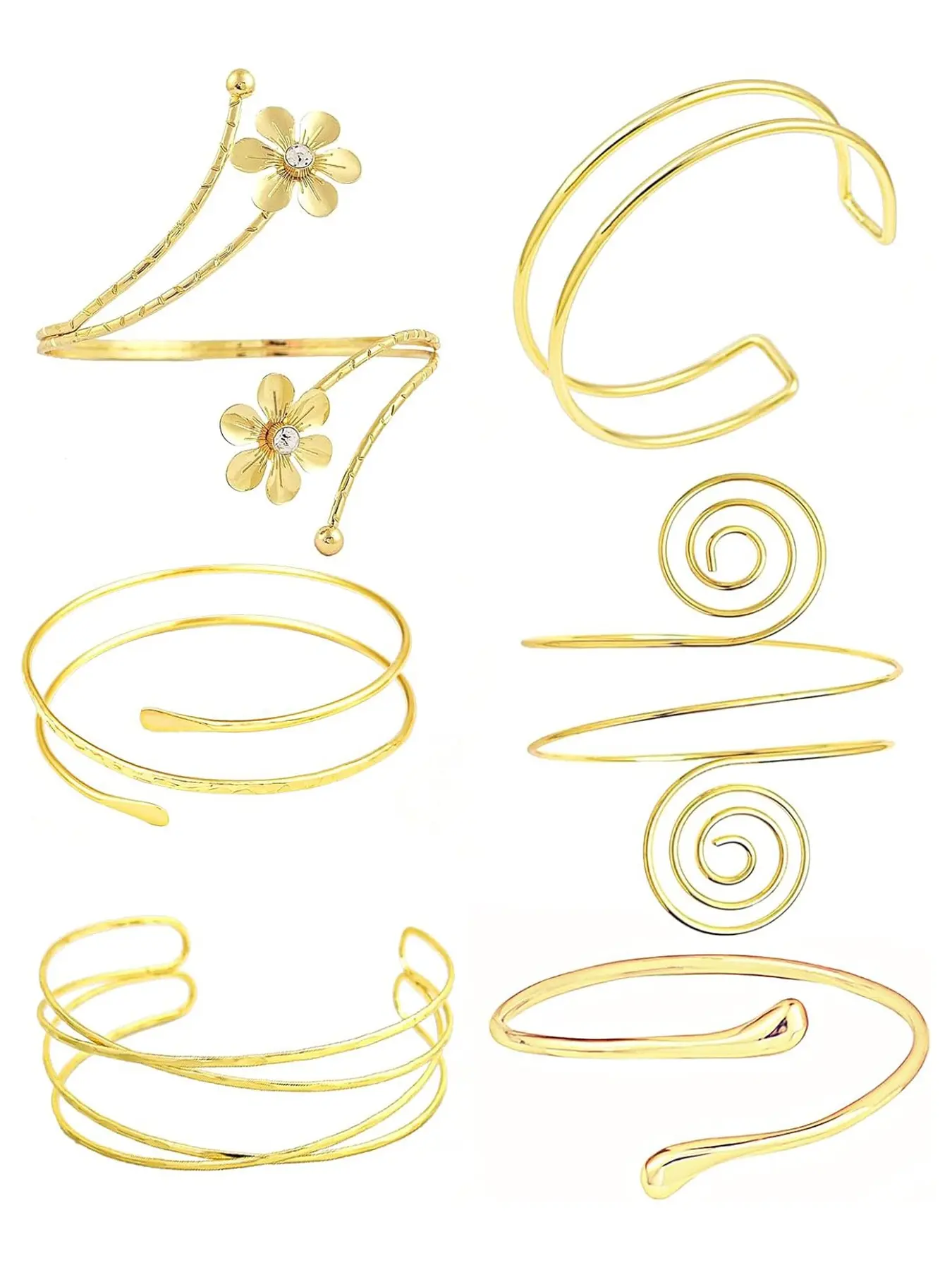 Minimalist Gold Arm Cuff Bracelet Upper Arm Band Cuff Bangle for Women Adjustable Armband Set 6 Pieces