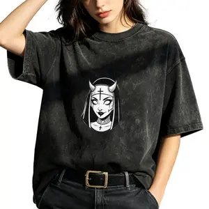 Gothic Style, Women's T-Shirt, Devil Nun With Horns And Crosses, Casual Wear, Girlfriend Or Friend Who Loves Dark Aesthetic