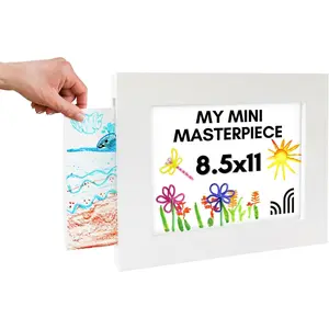 8.5x11 Kids Art Frame - Slide In 8.5x11 Picture Frame Holds 25 Artworks with One Opening and Art - My Mini Masterpiece - Engineered Wood Molding - Changeable Display - White