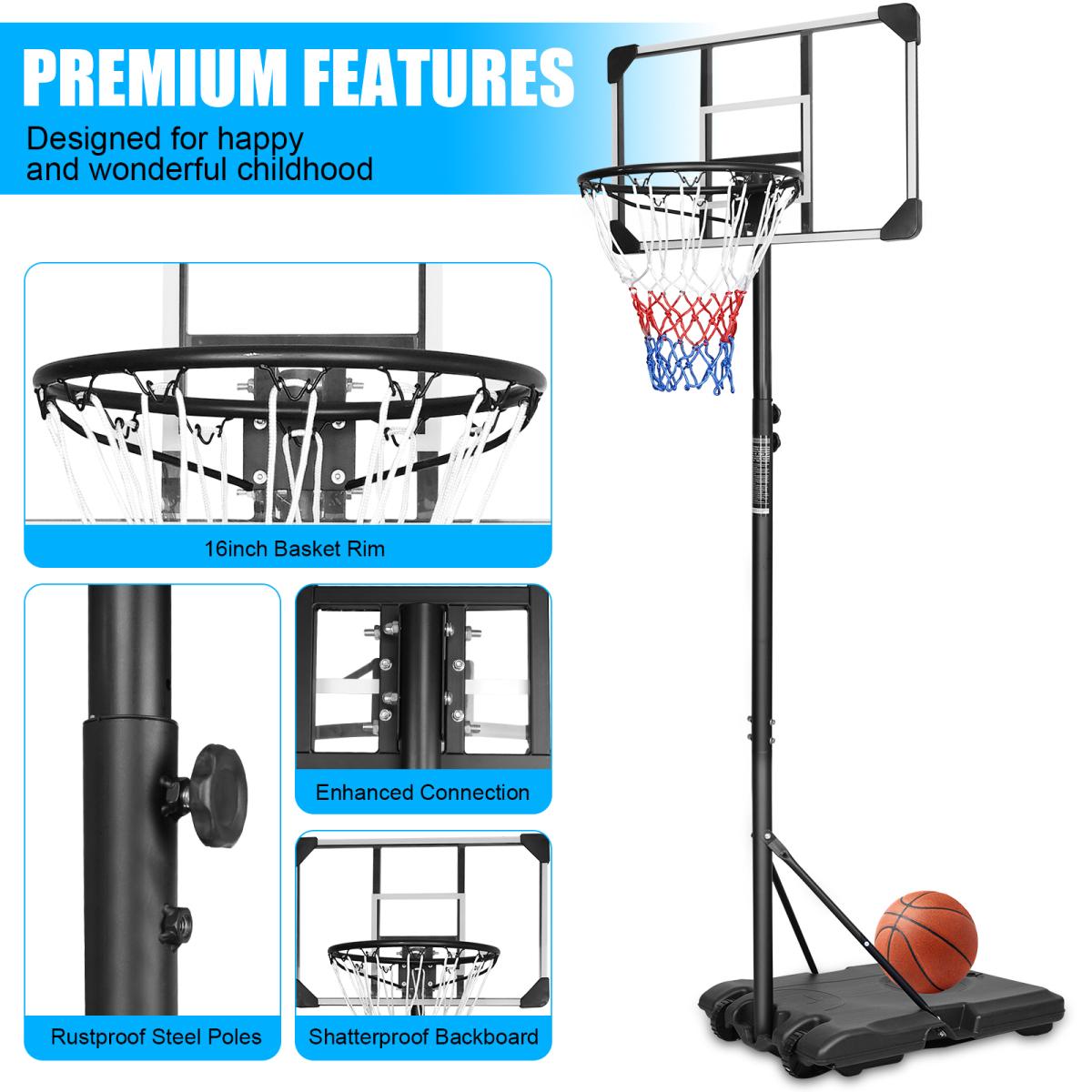 [Fahuac] Portable Basketball Hoop Height Adjustable 5.6-7ft - 28x18in Polycarbonate Backboard, Heavy-Duty Steel Frame, Water/Sand Fillable Base, Indoor Outdoor for Kids.