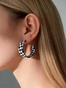 Boho Striped Earrings, Large Checkered Stud Earrings, Vintage C Shape Drop Earrings, Acrylic Jewelry for Women and Girls