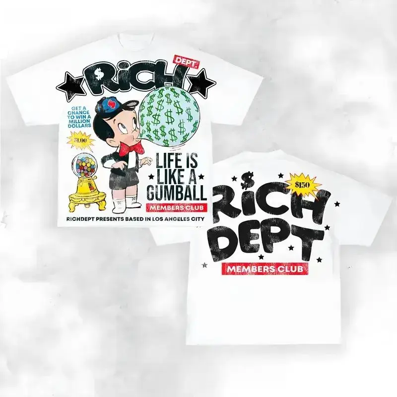 Y2K Graphic "Rich Dept" Personalize Printed Tshirt Casual Cotton Menswear T-Shirt tee