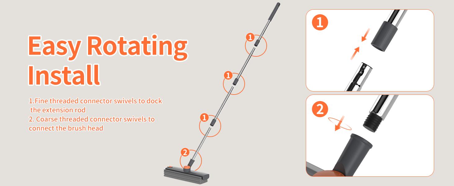 3 in 1 Floor Scrub Brush,Floor Scrubber with Squeegee and Tweezer, Push Broom with Long Handle,Heavy-Duty Stiff 90 °   Bristle Broom for Patio,Shower, Garage,Deck,Tile, Concrete & Wood Surface