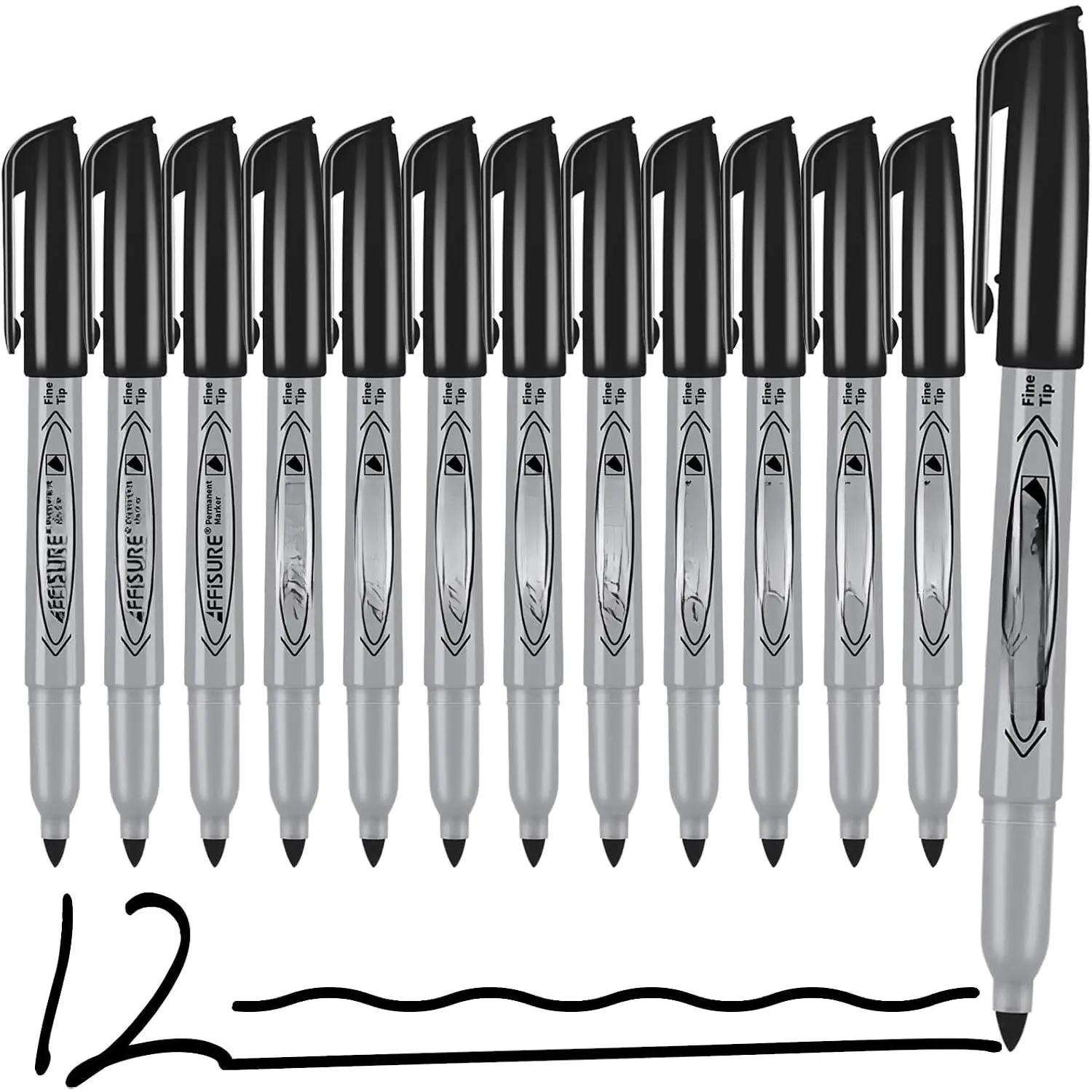 Permanent markers, 12 packs permanent markers bulk, quick drying in  second, smooth, not easy to erase, durable, can be marked  glass, tiles and cloth, office supplies,Gray shell