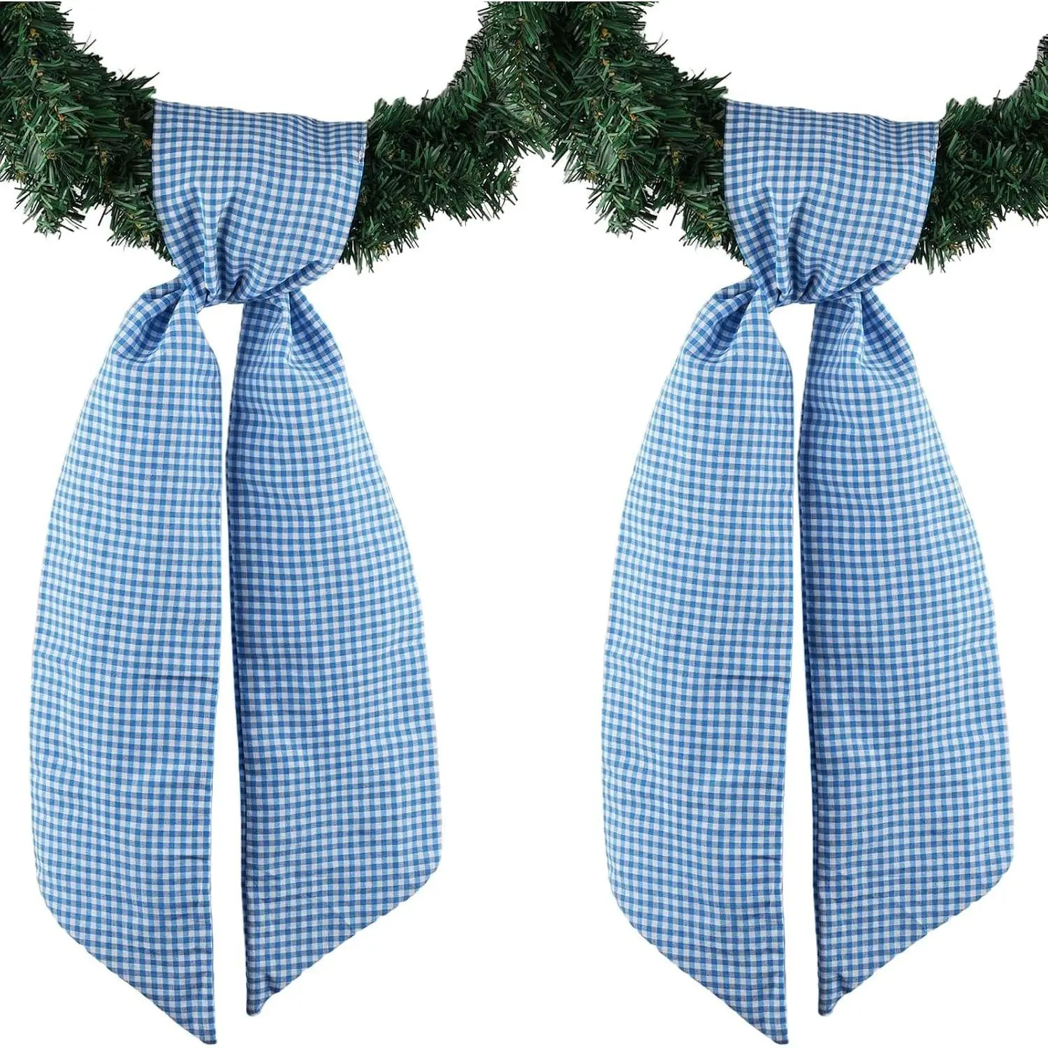 2 Pack Blue White Gingham Wreath Sash Front Door Decoration, 5.12" x 54.33" Blank Sashes Patriotic July 4th Summer Holiday Party Bow Ribbon Bundle Farmhouse