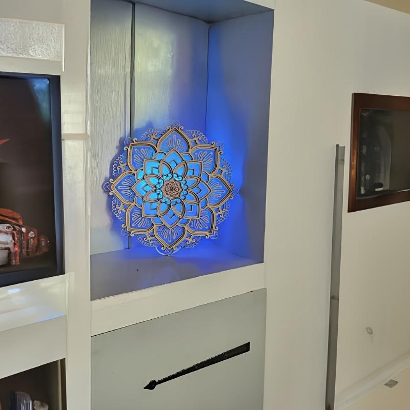 1pc Multi-Layer Wooden Mandala Yoga Room Lotus-Shaped LED Night Light for Living Bedroom Bathroom Kitchen Wall Decoration Decorative