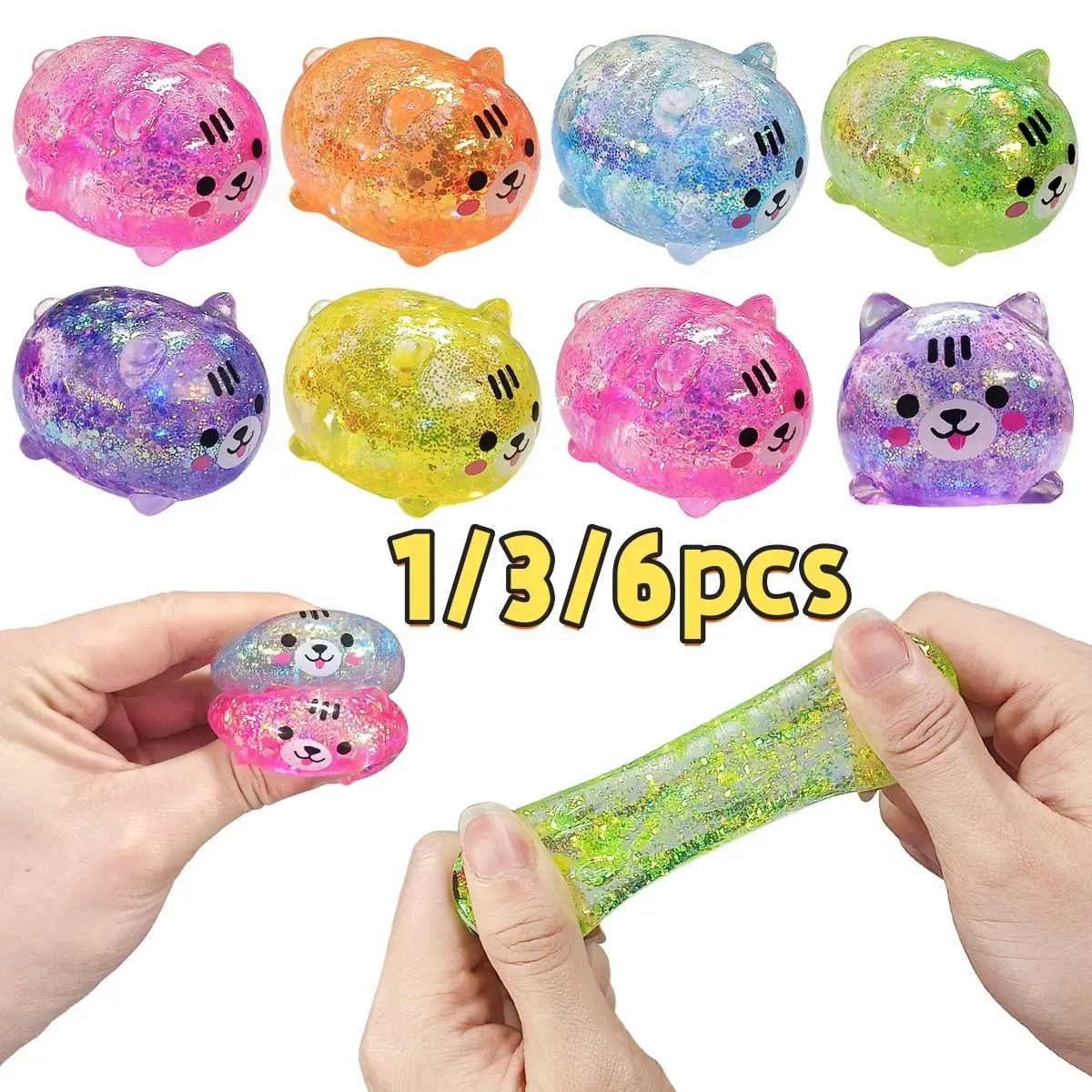 Cats Shape Squishy Stress Ball Relief Toy Set, Cute Animal Squishy, Soft Candy Cat Squeeze Toys, Multiple Colors, Basket Filler, Party Gift, Random Shipping