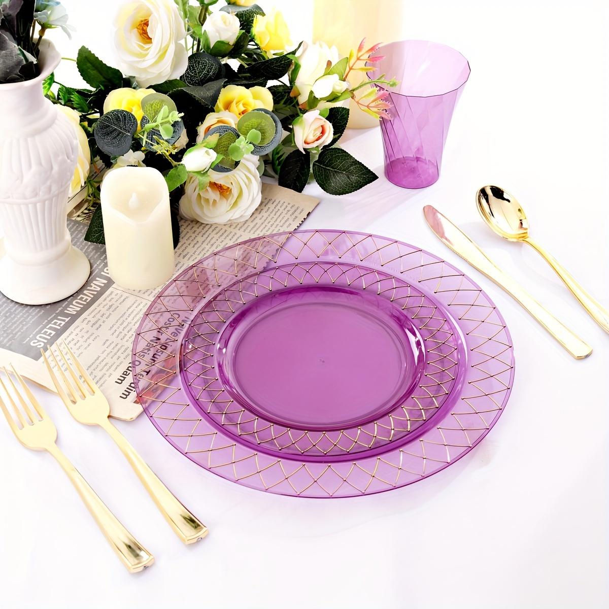 120 Purple Plastic Plates With Disposable Silverware& Cups - Purple Plastic Tableware Include 40 Purple Plastic Plates, 20 Purple Cups, 20 Plastic Utensils Set-Ideal For Partie