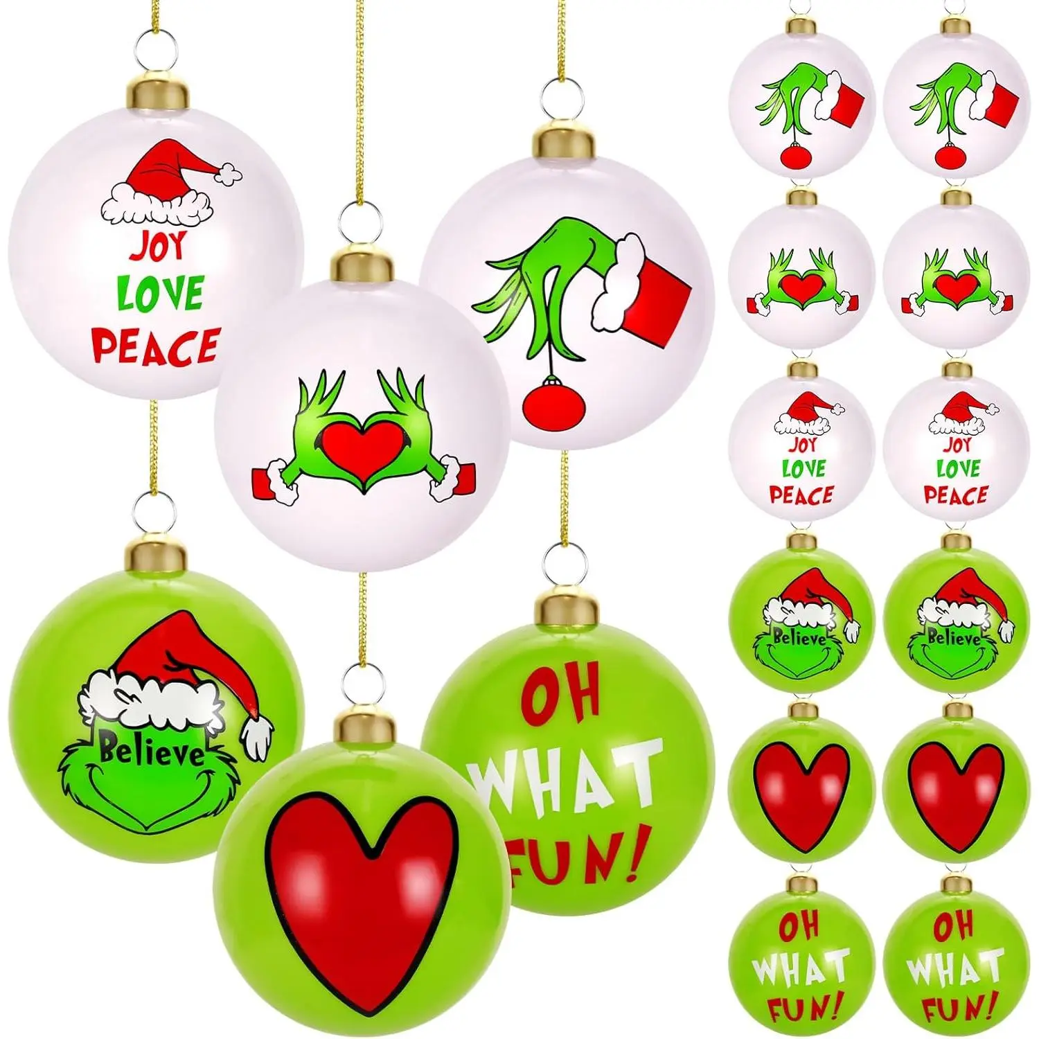 Modern Green & White Synthetic Round Balls Christmas Decoration Set - 12-Count 2.4in Shatter-Resistant Plastic Ornaments with Hooks, Box, for Home Decor, Christmas Tree