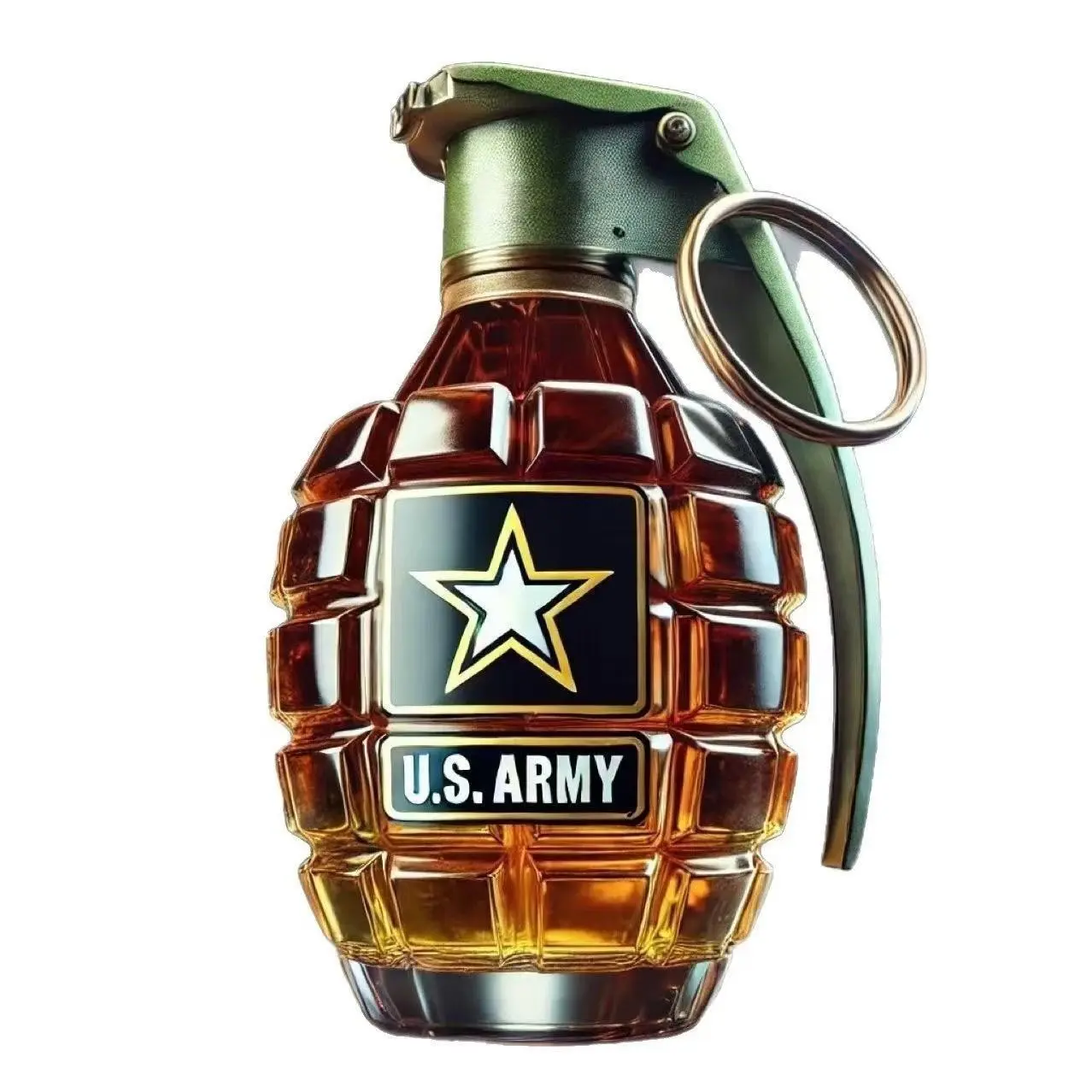 U.S. Army Grenade Shaped Whiskey Decanter, Hand Grenade Style Glass Liquor Bottle, Military Themed Bar Decor Gift for Army Fans