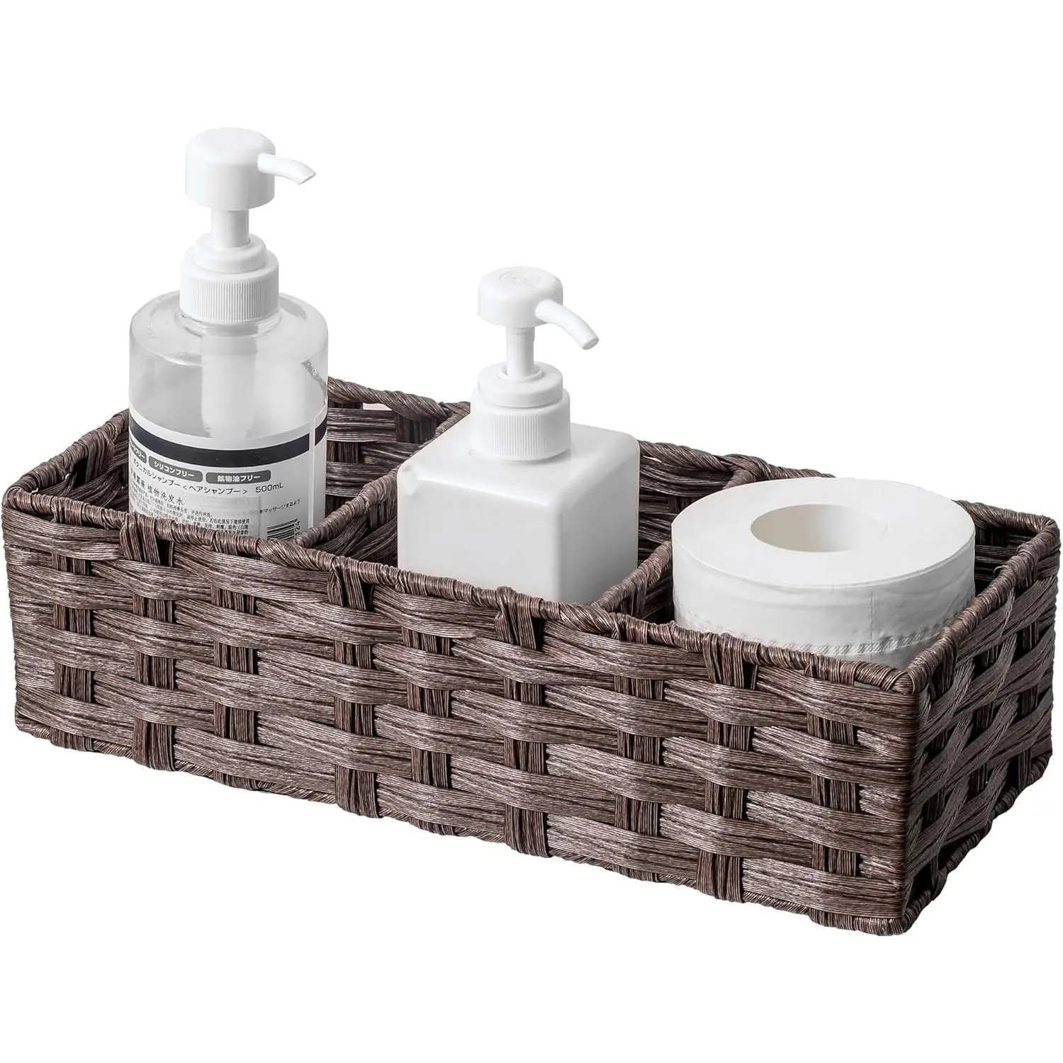 Toilet  Topper Paper Basket Multiuse Hand Woven Plastic Wicker Basket Bins with Divider for Shelves Rustic  Bathroom Decor Countertop Organizer Storage