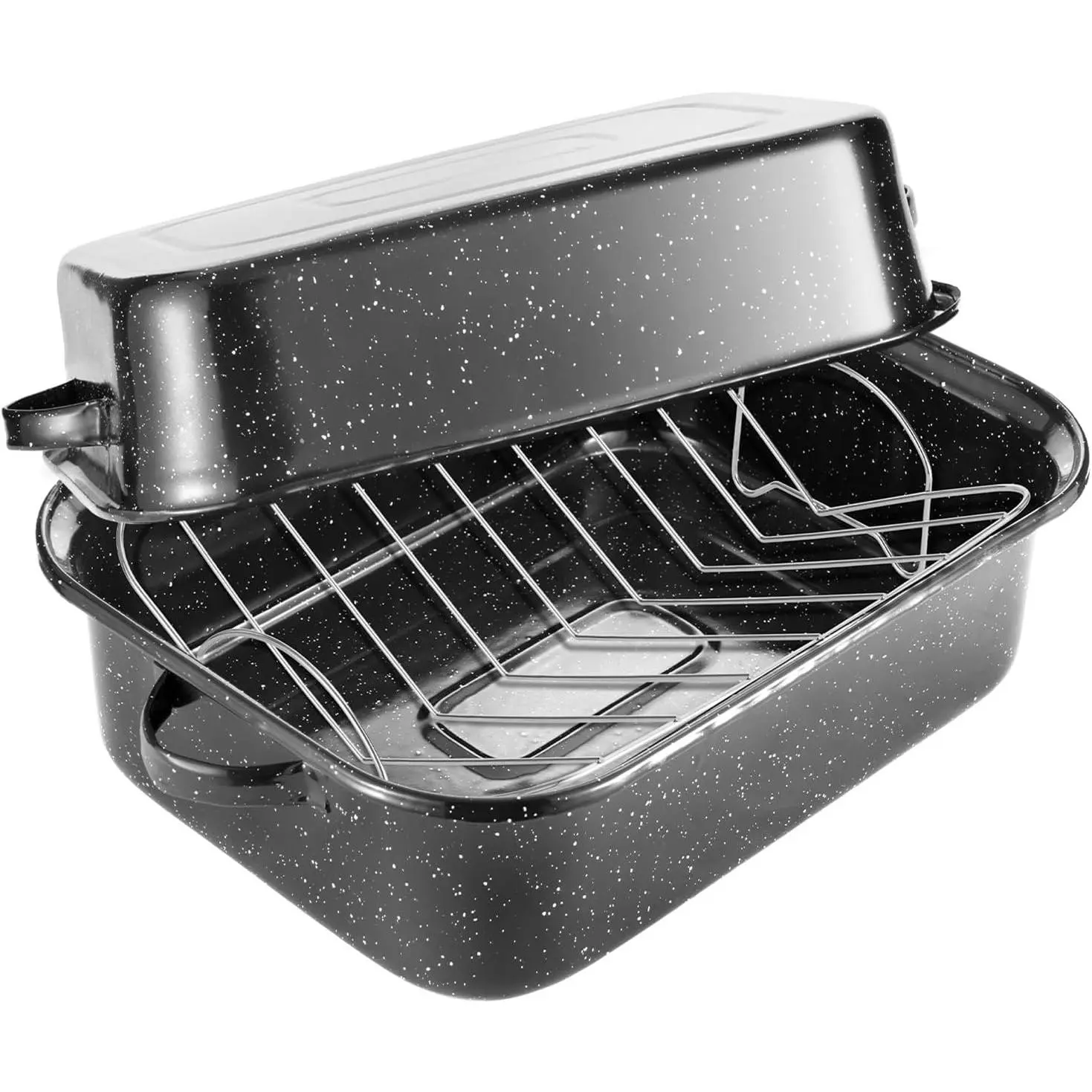 Granite Roasting Pan with Rack - 21in Rectangular Kitchen Bakeware, 25lb Capacity, Large Pot for Roasting Turkey & Meat with Versatile Lid