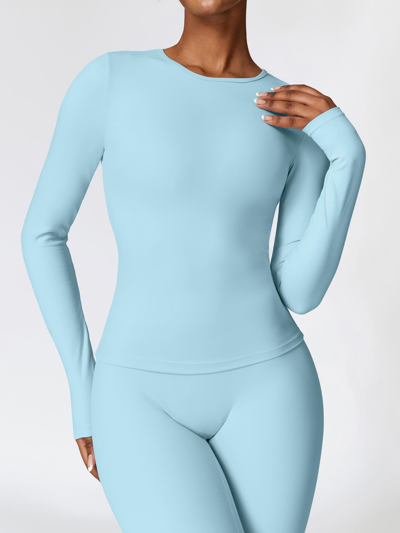 Women's Solid Long Sleeve Sports Tee, Sporty Round Neck T-shirt for Yoga Gym Workout Running, Ladies Sportswear for Spring & Fall, Gym Performance Top