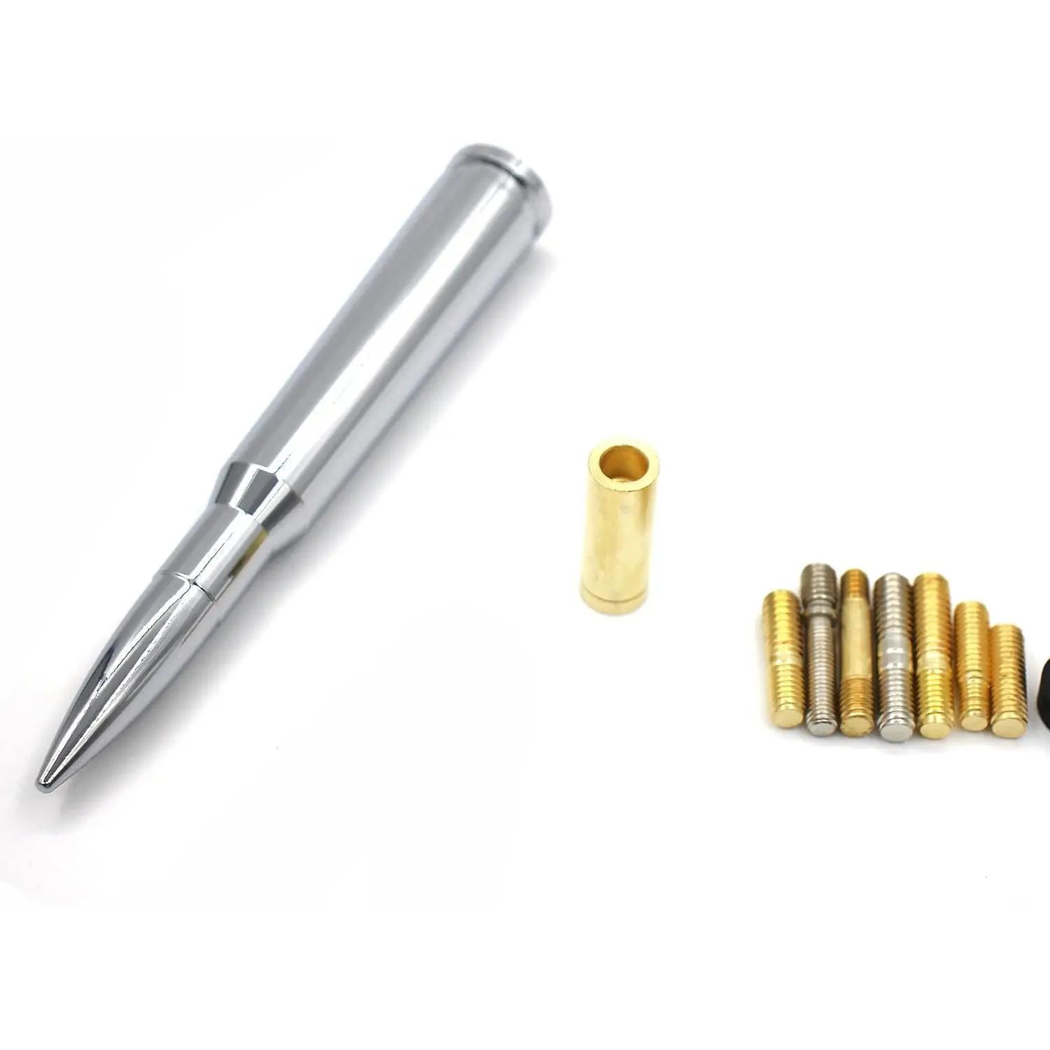 Stubby Bullet Antenna Mast - 50 Cal Truck Antenna Delete Replacement with Rubber Rings, Copper Bolts, Stud Bolts for Ford F150/F250/F350, RAM 1500/2500, GMC Denali, Chevy Pickup Trucks