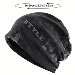 Slouchy Knitted Beanie Skull Cap, Unisex Lightweight & Breathable Daily Hat with Stretch Fit, Black & White