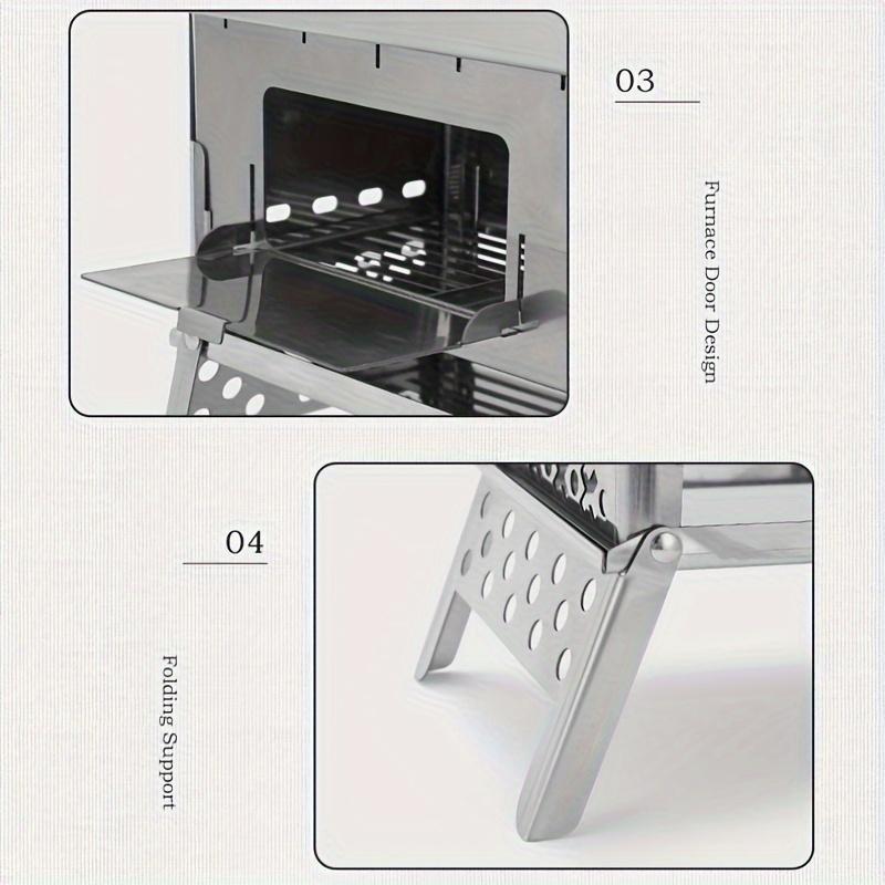 Outdoor Stainless Steel Card Grill, Camping Mini Detachable Portable Wood Stove, Picnic Charcoal Card Stove