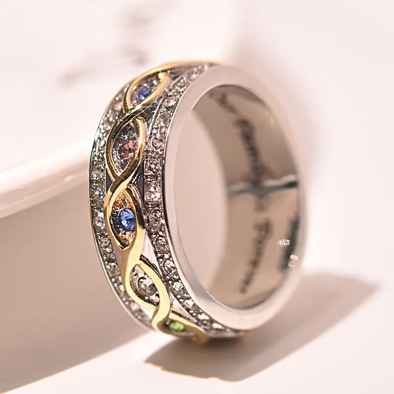 18k gold plated full diamond two-tone wedding ring