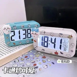 Chiikawa Creative LED Digital Alarm Clock, Cute Cartoon Backlight Desk Clock with Date Temp, Novelty Bedroom Decor Gift for Kids