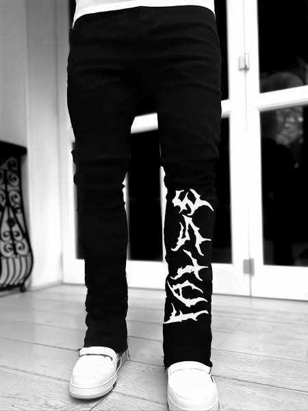 Men's Letter Printed Slim Fit Stretch Flare Jeans, Comfortable Denim for All Seasons, Stylish Streetwear for Modern Men