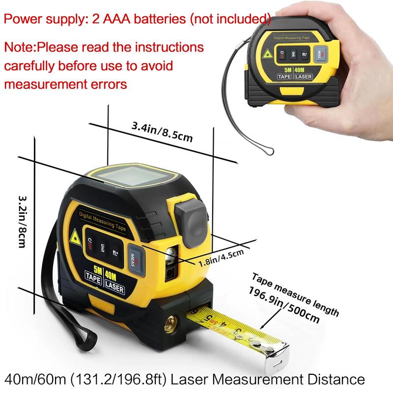 3-in-1 Digital Laser Tape Measure, 40m/60m Laser Distance Meter with LCD Display & Self Locking Device, Accurate Measurement Tool for Area/Volume/Distance, Laser Measuring Tool