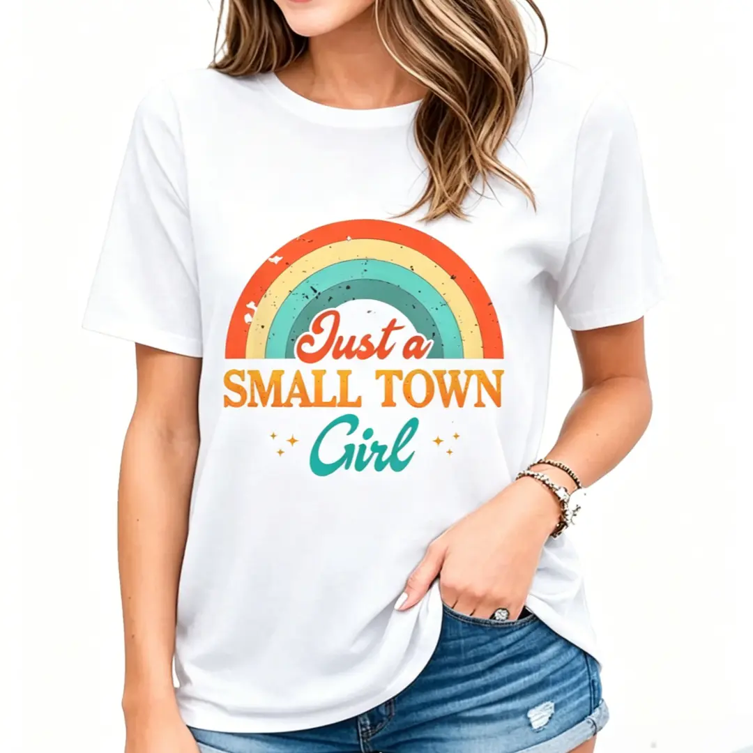 Journey Tshirt Just A Small Town Girl Retro Vintage Rainbow Journey Shirt Casual Short Sleeve Tops Black Medium